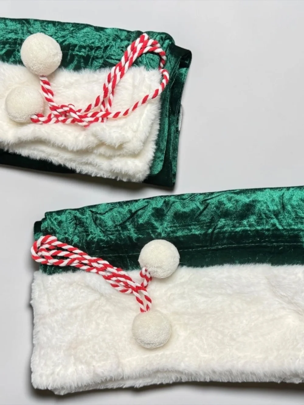 2 Pc Velvet Santa Sack Set Green Christmas Gift Bags Large Drawstring